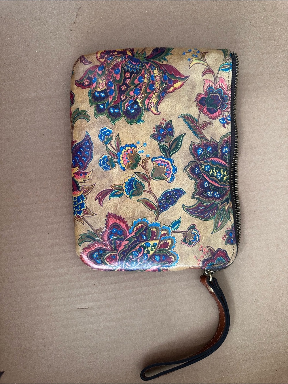 Patricia Nash Gold Multicolor Paisley Wristlet Clutch